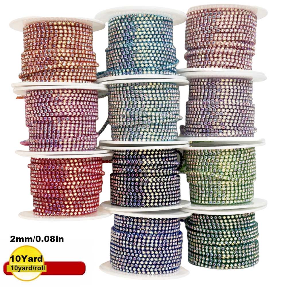 Sew On Rhinestone - 9m Nuovo 2mm Cristallo AB Strass
