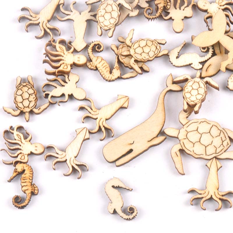 Craft Embellishments - 20 Pz 25-40mm Tartaruga Marina/cavalo/balena Legno