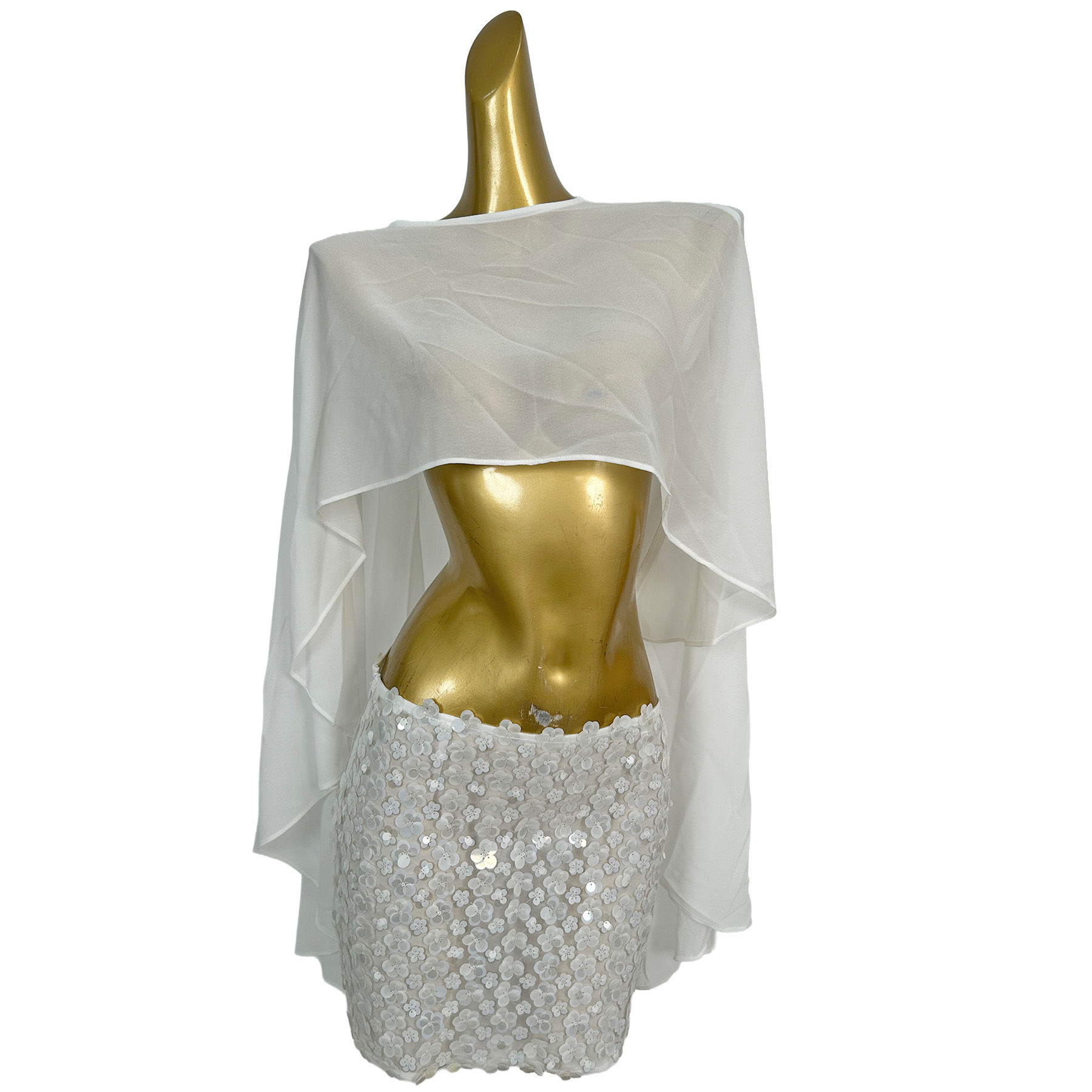 Embellish Knit - Set con Mantella in Chiffon Bianco
