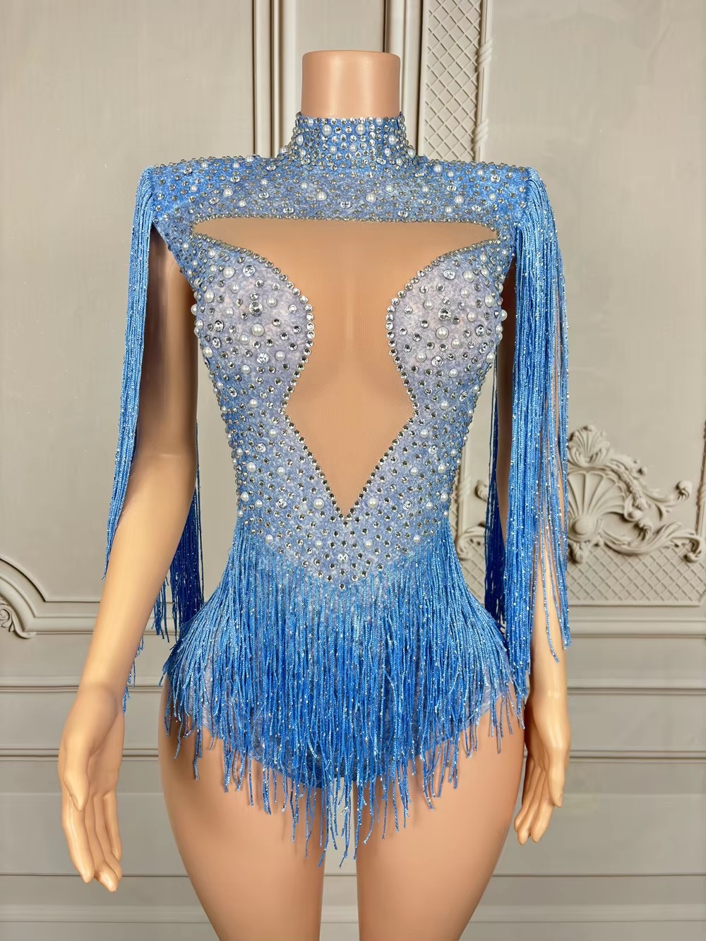 Body con Frange e Strass Blu,  - Rhinestone Banding Trim recensione e prezzo