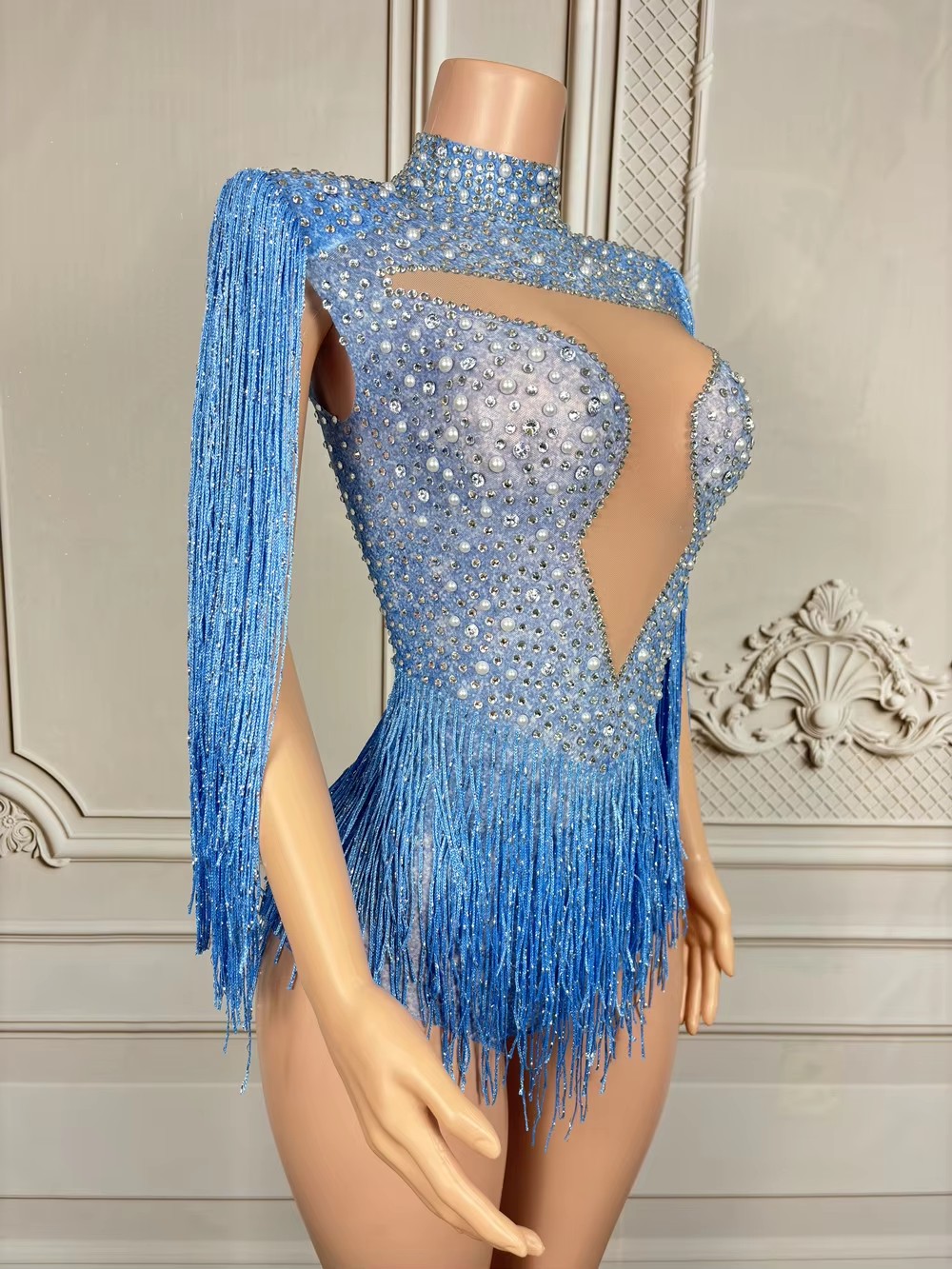Body con Frange e Strass Blu,  - Rhinestone Banding Trim recensione e prezzo