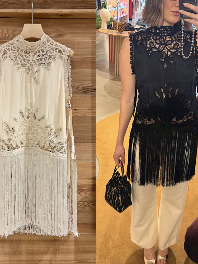 Camicia da donna senza maniche - Tassel Fringe Trim recensione e prezzo